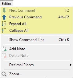 editor menu - next command, expand or collapse all