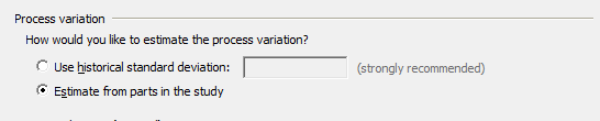 gage r&r variation calculation options