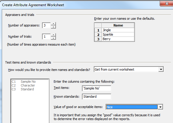 Attribute Agreement Analysis worksheet