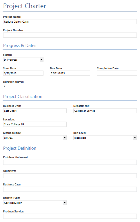 Project Charter for Six Sigma or Lean Project