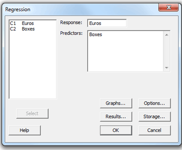 regression dialog box