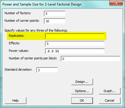 Power is a function of the number of replicates.  