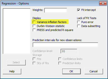 VIF Option in Regression Analysis